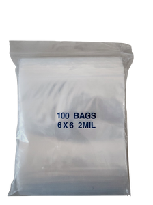 Product dimension: 6’’ x 6’’ below the zipper. Material: 2 Mil thick heavy duty polyethylene (LDPE). The kit of 100 bags. Self-seal and re-closable. Designed for shipping/storing/packaging various goods.